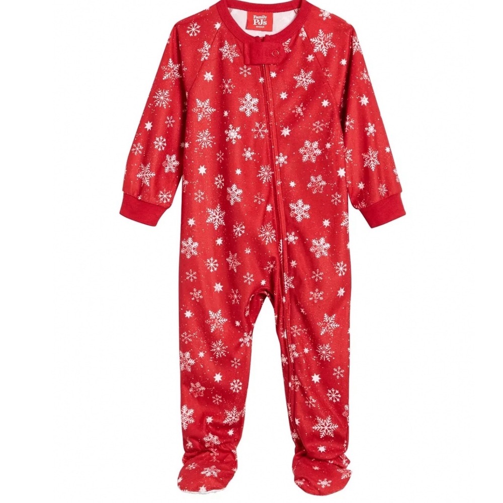 Kids Red Snowflake Footed One Piece Pajamas Holiday Christmas Sleeper Red White